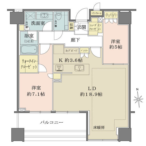 34階部分南向き住戸につき、陽当り良好。キッチンには、カップボード・パントリーが備わっております。