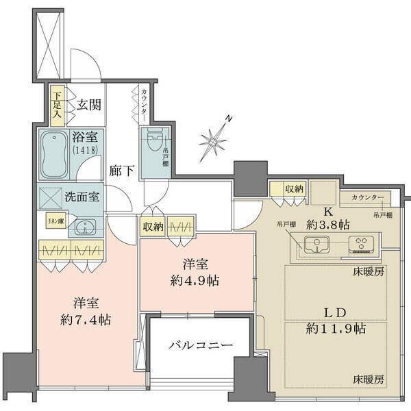 南面開口部に全居室を配した明るく開放的な21階部分南東角住戸、LDより大井町・戸越エリアが一望
