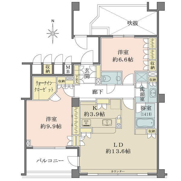 各所に収納充実、全居室6帖以上のゆとりある住空間。陽当り・眺望に恵まれた、明るく開放的な住まいです。