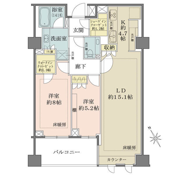 リビングダイニングにエコカラット設置。室内建具は新築時オプション工事にてモデルルーム仕様へ変更。