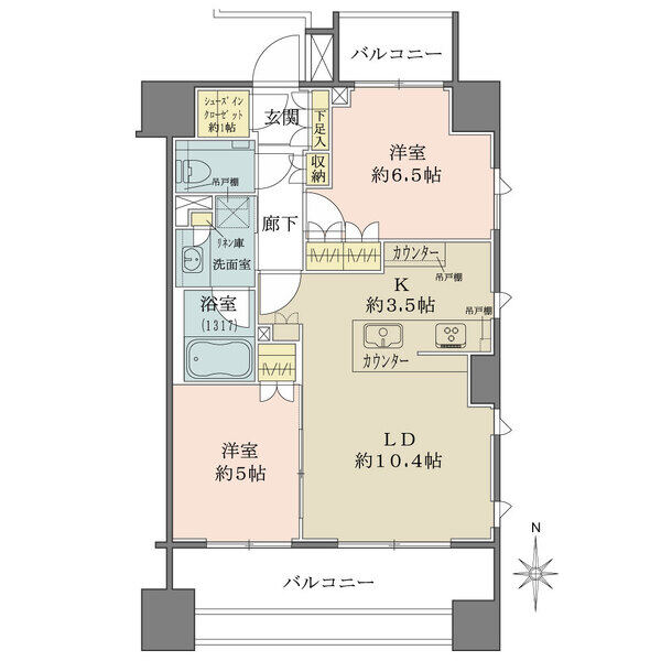 各居室に収納を備え、さらにシューズインクローゼットやカウンター上部の吊戸棚など収納豊富。