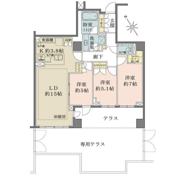 室内随所に収納が設けられた、ゆとりある住まい。約7帖洋室にはウォークインクローゼット付きです。