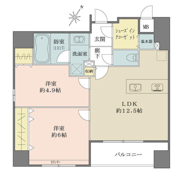 LDKから各居室に出入りできる動線の良い配置。廊下を最小限に、居住スペースが広く確保されています。