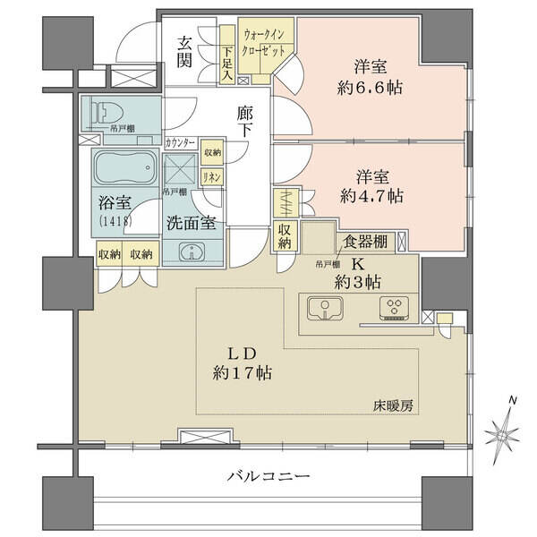 最上階の南東向き角住戸につき、陽当たり・眺望良好