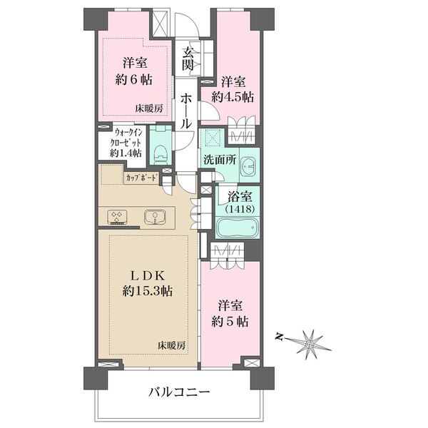 各お部屋への収納とウォークインクロゼット付きのためお荷物が多くても安心の間取り。