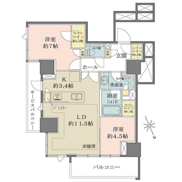 玄関先から居住空間が見えにくい、クランクイン設計。ウォークインクローゼットなど、収納豊富です。