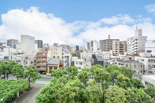 低層階ながら開放感のある眺望が魅力。晴れた日には爽快な青空と緑を望み、リラックスして過ごせそうです。