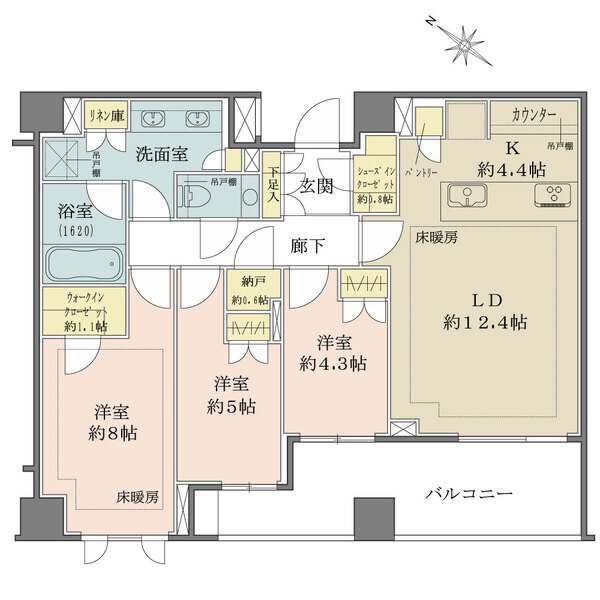 3LDK＋WIC（約1.1帖）＋SIC（約0.8帖）＋FS（約0.6帖）