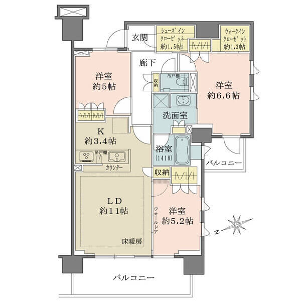陽当り・通風・眺望良好な最上階7階部分の角住戸。LDKと隣室は一体利用可能です。全居室に収納付き。