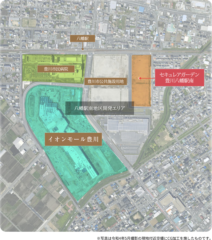 令和4年5月撮影の現地付近空撮にCG加工を施したもの