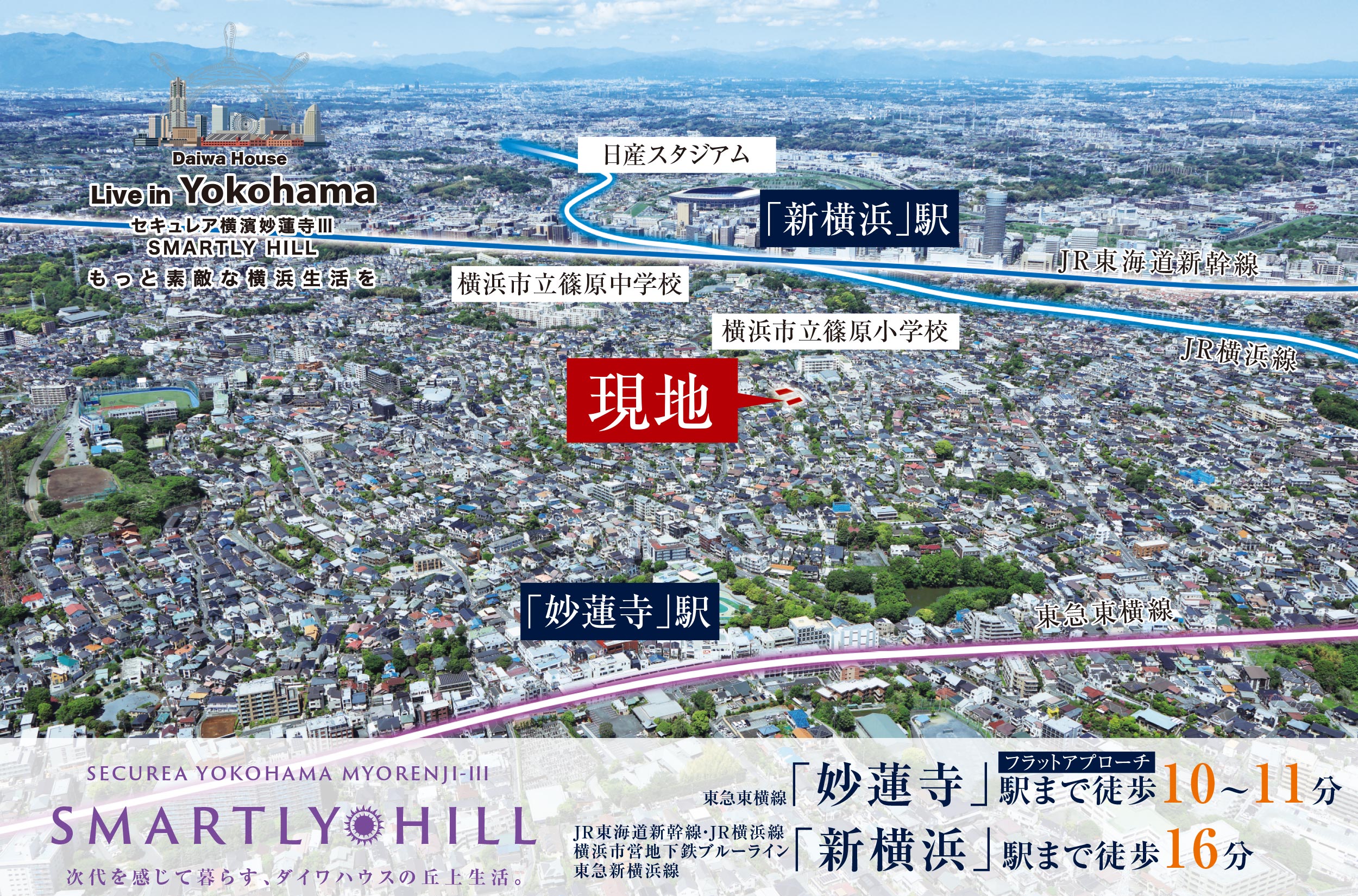 東急東横線妙蓮寺」駅まで徒歩10〜11分/JR東海道新幹線・JR横浜線横浜市営地下鉄ブルーライン東急新横浜線「新横浜」駅まで徒歩16分