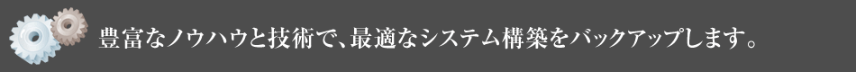 豊富なノウハウと技術で、最適なシステム構築をバックアップします。