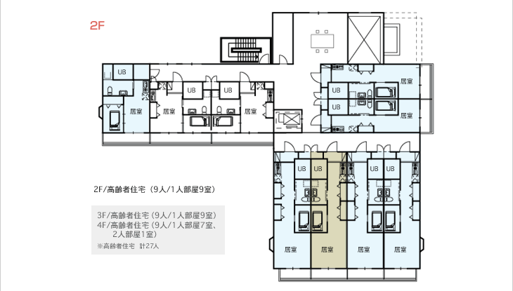 2F/高齢者住宅(9人/1人部屋9室)