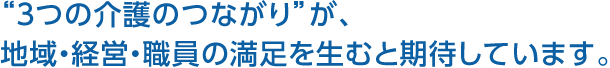 “3つの介護のつながり”が、地域・経営・職員の満足を生むと期待しています。