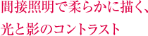 間接照明で柔らかに描く、光と影のコントラスト