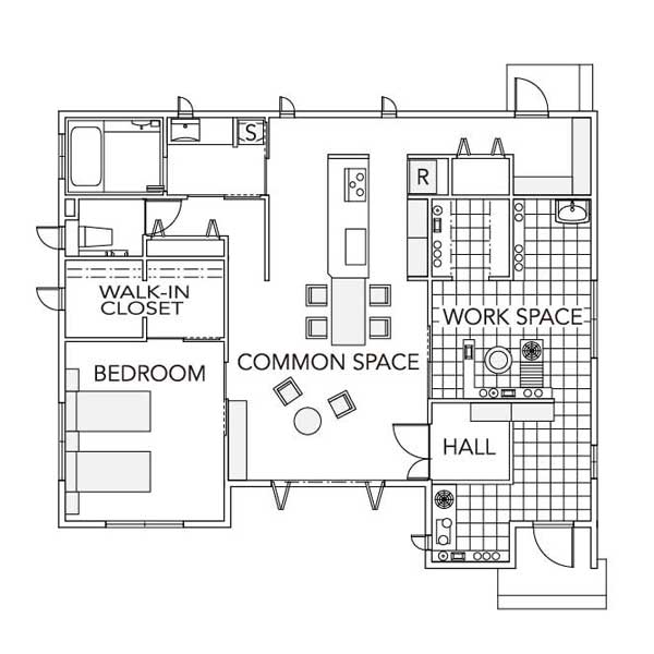 平屋で暮らす 一階間取り図モバイル