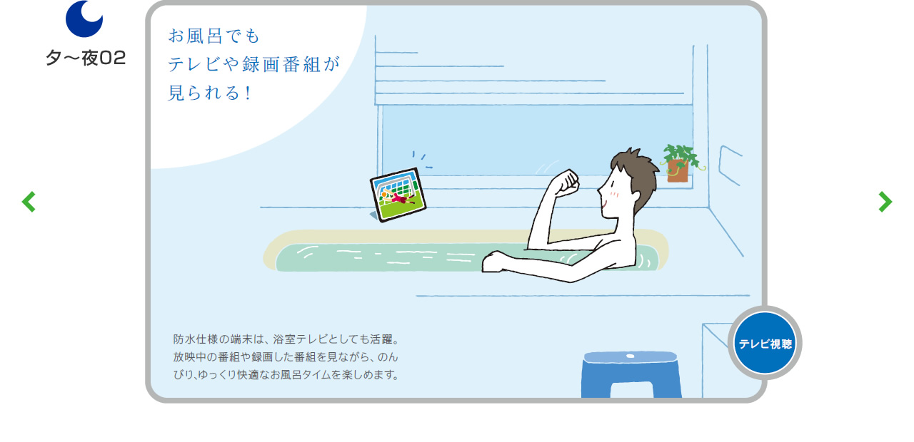 お風呂でもテレビや録画番組が見られる!