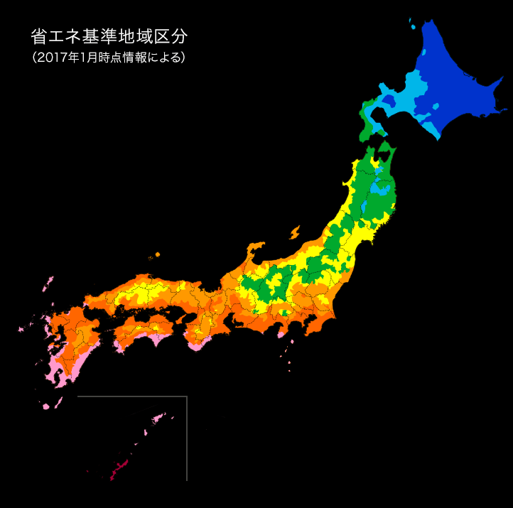 省エネ基準地域区分 (2017年1月時点情報による)