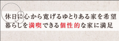 休日に心から寛げるゆとりある希望　暮らしを満喫できる個性的な家に満足