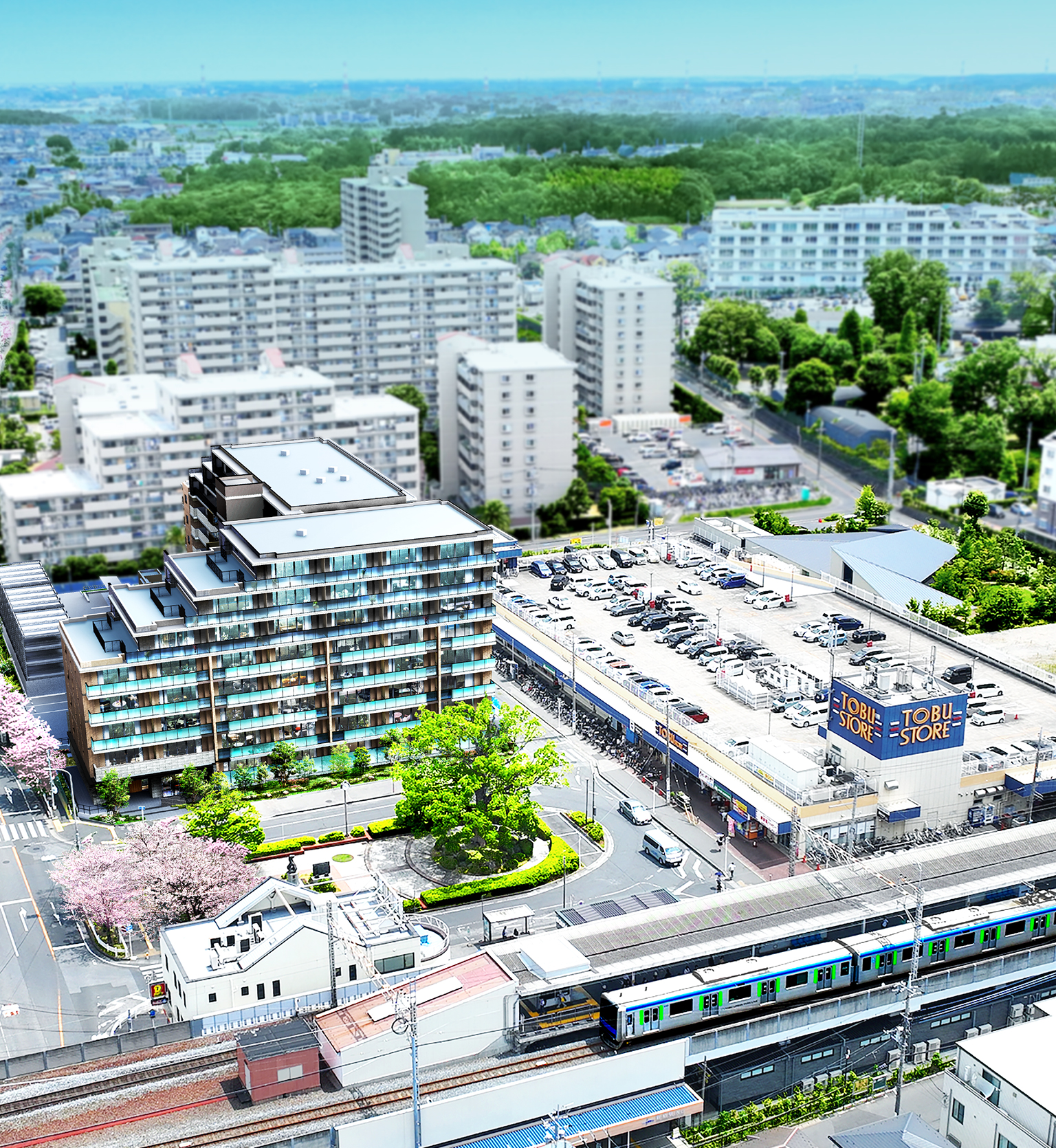 HELLO! NEW ONE!「新柏」駅から徒歩1分、スーパーと駅商業施設も徒歩1分、さらにターミナル「柏」駅へ1駅。目の前には緑豊かなロータリーが広がる、開放的なステーションフロント。“ONE”からはじまる全114家族の新しいライフストーリーは、ときめきと感動に満ちている。新柏、新章、はじまる。