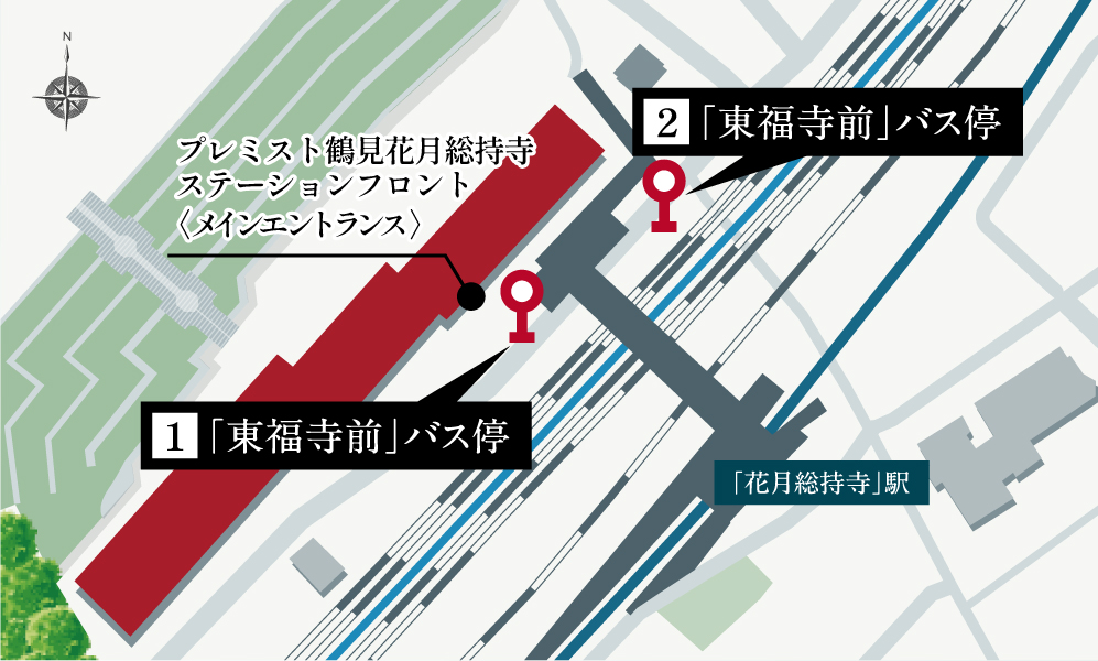 「東福寺前」バス停 位置図