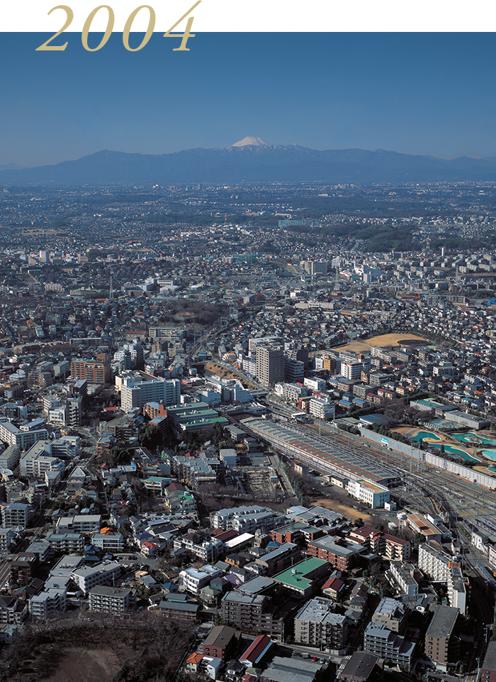東急多摩田園都市線「鷺沼」駅周辺航空写真（2004年撮影）