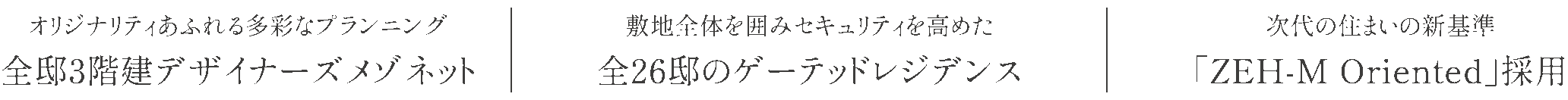オリジナリティあふれる多彩なプランニング 全邸3階建デザイナーズメゾネット／敷地全体を囲みセキュリティを高めた 全26邸のゲーテッドレジデンス／次代の住まいの新基準 「ZEH-M Oriented」採用