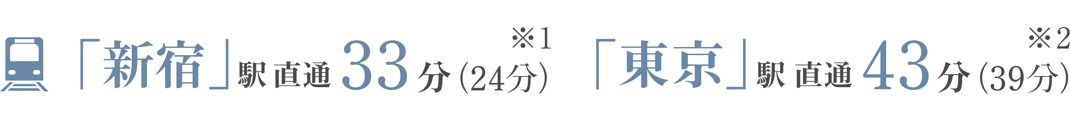 Access 「新宿」駅直通33分（24分）※1「東京」駅直通43分（39分）※2