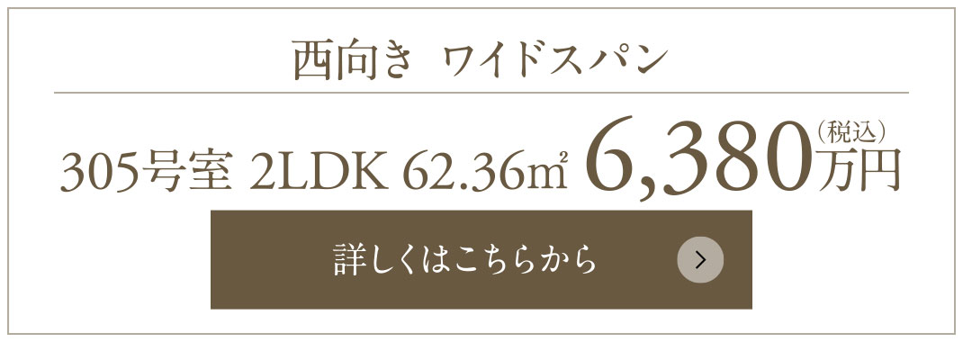 西向き ワイドスパン｜305号室 2LDK 62.36㎡ 6,380万円（税込）