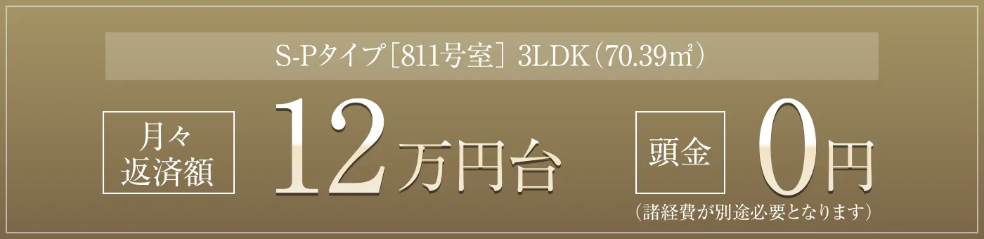 S-Pタイプ［811号室］ 3LDK（70.39㎡）［月々返済額］12万円台［頭金］0円