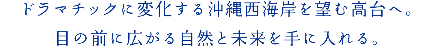 ドラマチックに変化する沖縄西海岸を望む高台へ。目の前に広がる自然と未来を手に入れる。