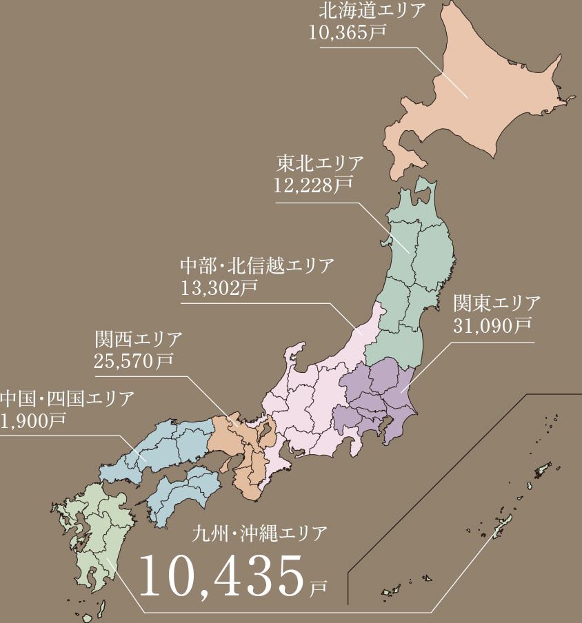 全国100,696戸、九州・沖縄エリア9,991戸のマンション供給実績。