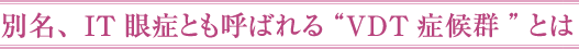 別名、IT眼症とも呼ばれる“VDT症候群”とは