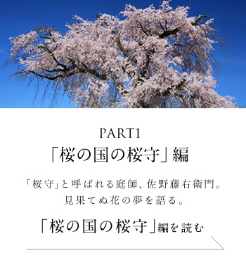 PART1「桜の国の桜守」 編 「桜守」と呼ばれる庭師、佐野藤右衛門。見果てぬ花の夢を語る。＜「桜の国の桜守」編を読む＞