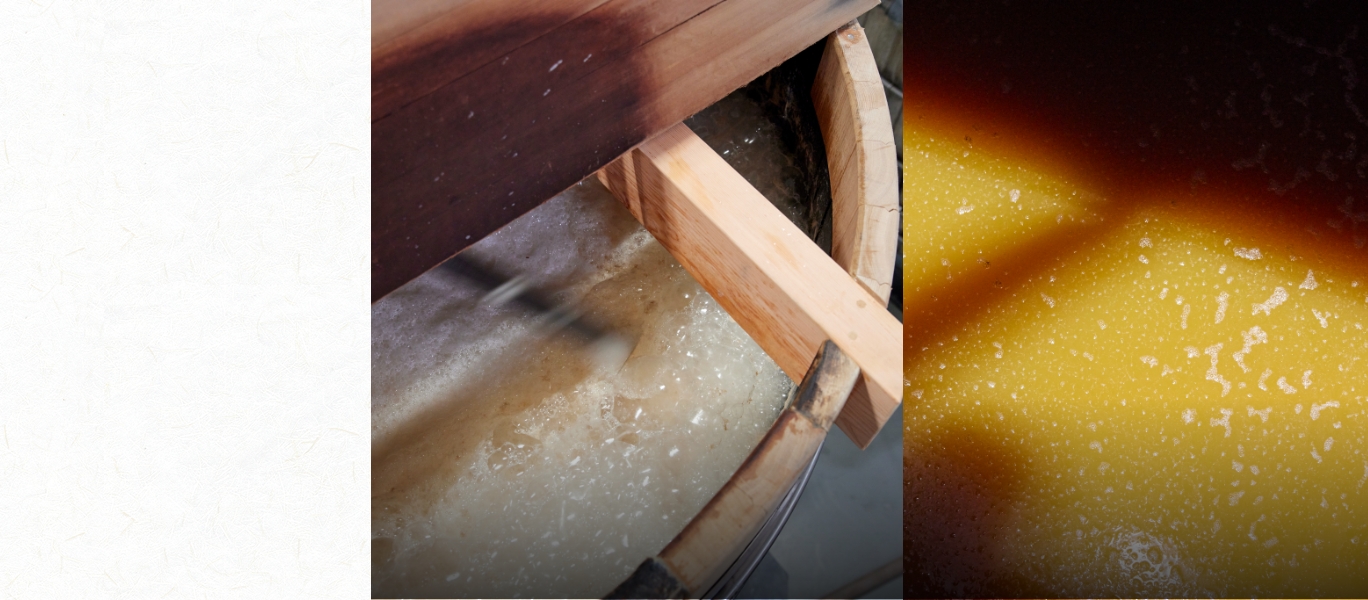 約20℃に冷却した麦汁に酵母を入れると、はじめはアルコール発酵がさかんだが（写真左）酵母が糖分を食べ尽くすと酵母は死んで、乳酸菌による発酵が進む。