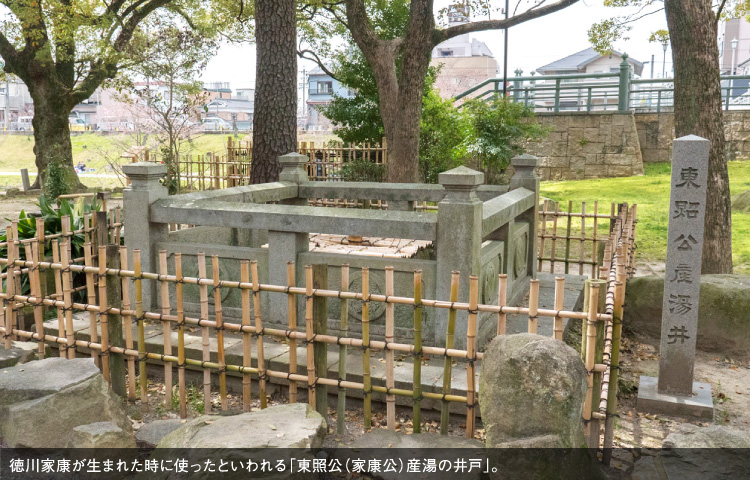 徳川家康が生まれた時に使ったといわれる「東照公（家康公）産湯の井戸」。