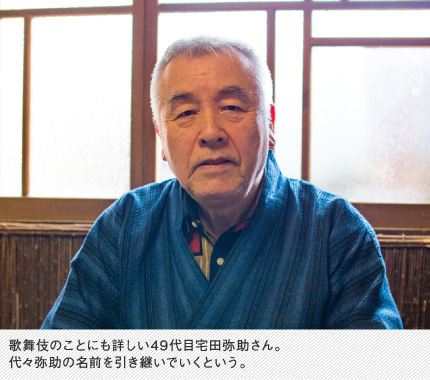 歌舞伎のことにも詳しい49代目宅田弥助さん。代々弥助の名前を引き継いでいくという。