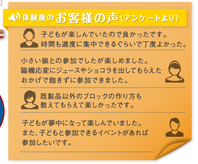 体験後のお客様の声（アンケートより）