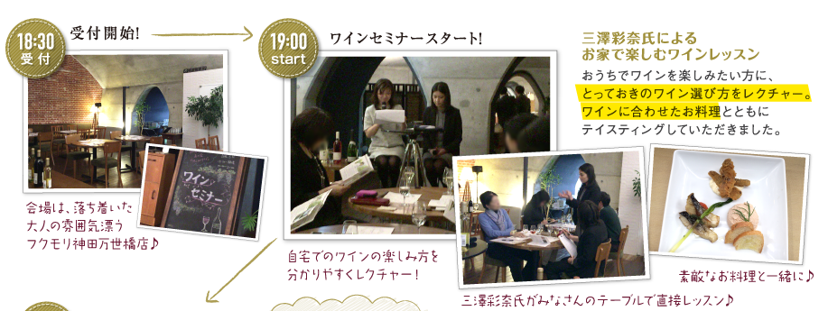 《18:30 受付》受付開始！　《19:00 受付》ワインセミナースタート！