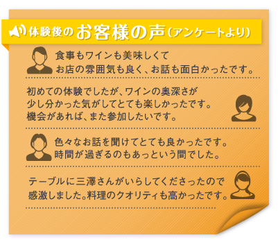 体験後のお客様の声（アンケートより）