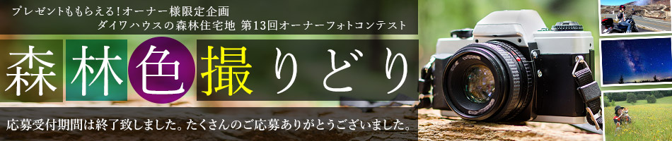 プレゼントももらえる！オーナー様限定企画 ダイワハウスの森林住宅地 第13回オーナーフォトコンテスト 「森林色撮りどり」応募期間：2018年4月2日（月）～8月31日（金）