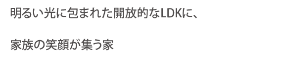 明るい光に包まれた開放的なLDKに、家族の笑顔が集う家